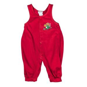 Vintage Carter's Red Sleeveless Romper Embroidered Bear Fall Theme Sz 3-6m
